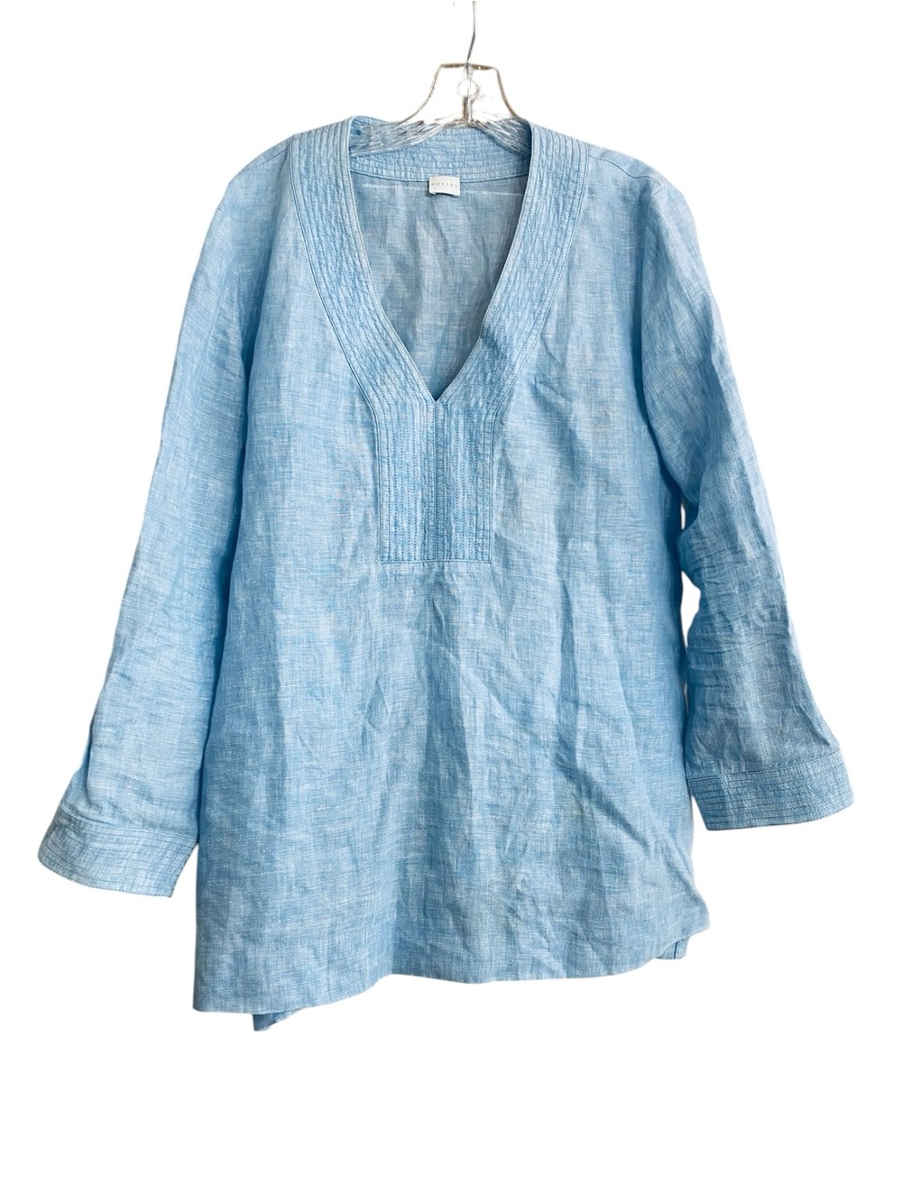 Poetry Blue Chambray 100% Linen Tunic Pullover Woman’s Sz 12 Roomy Stylish - Picture 2 of 6